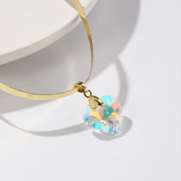 Jewelry Artificial Crystal Heart Pendant Snake Bone Chain Electroplated Simple Style