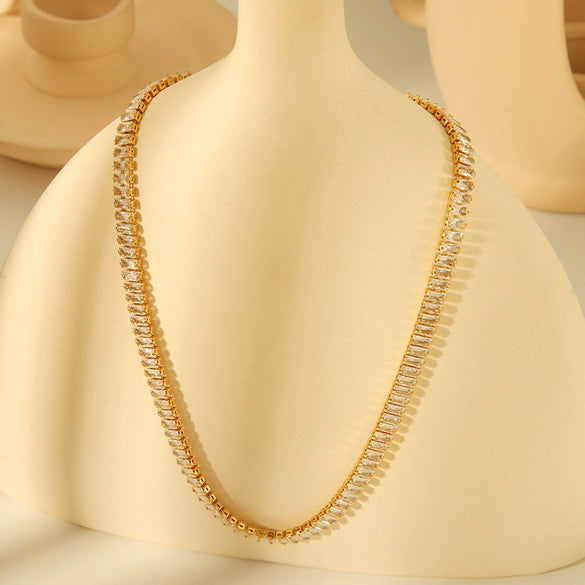 Jewelry Artificial Crystal Zircon Geometric Diamond Necklace For Women Titanium Steel
