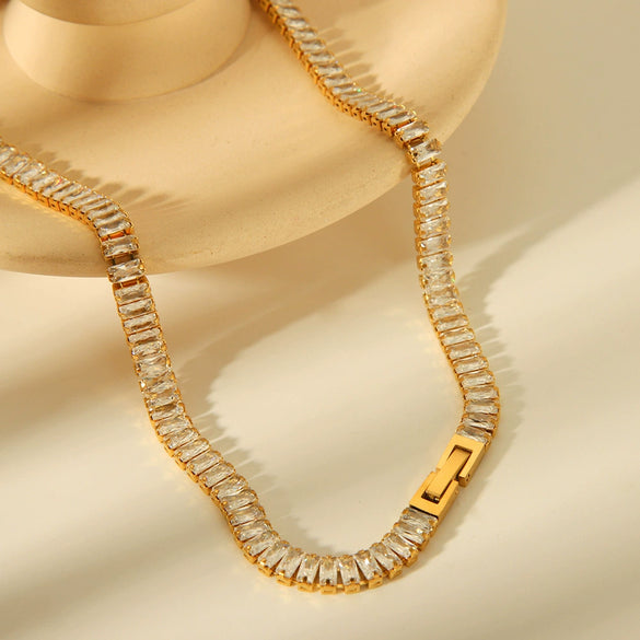 Jewelry Artificial Crystal Zircon Geometric Diamond Necklace For Women Titanium Steel
