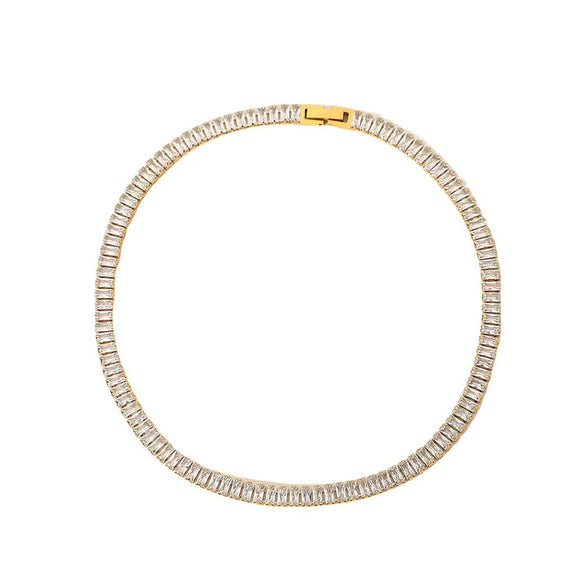 Jewelry Artificial Crystal Zircon Geometric Diamond Necklace For Women Titanium Steel