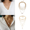 Jewelry Artificial Pearl Metal Geometric Multi Layer Chain Necklace With Electroplating Treatment