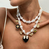 Jewelry Baroque Imitation Pearl Alloy Beaded Necklace With Heart Shape Pendant And Electroplating Design