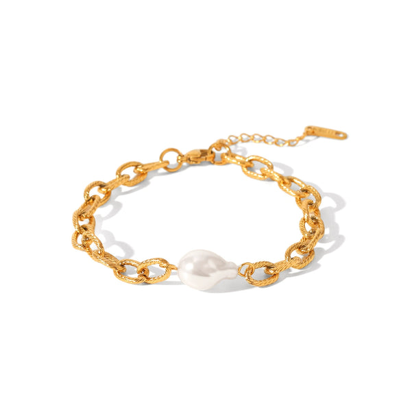 Jewelry Baroque Pearl Titanium Steel Hiphop Style Bracelet With Vacuum Electroplating