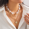 Jewelry Baroque Shaped Imitation Pearl And Alloy Clavicle Chain With Geometric Pendant Electroplated Multilayer Necklace