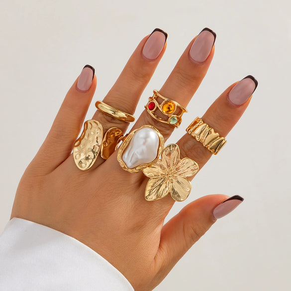 Jewelry Baroque Style Zinc Alloy Flower Ring For Women