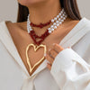 Jewelry Beaded Imitation Pearl Necklace Plastic Resin Alloy Heart Shape Electroplated For Women