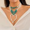 Jewelry Beaded Imitation Pearl Necklace Plastic Resin Alloy Heart Shape Electroplated For Women