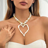 Jewelry Beaded Imitation Pearl Necklace Plastic Resin Alloy Heart Shape Electroplated For Women