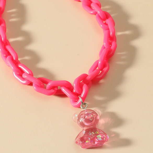 Jewelry Bear Necklace Plastic Resin Artificial Crystal Doll Pattern Electroplated Cross Chain For Women