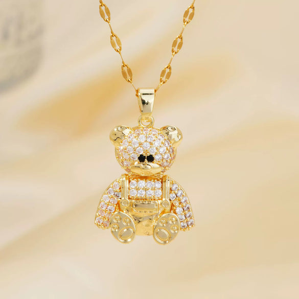Jewelry Bear Pendant Copper Inlaid Zirconium Electroplating Necklace Animal Style