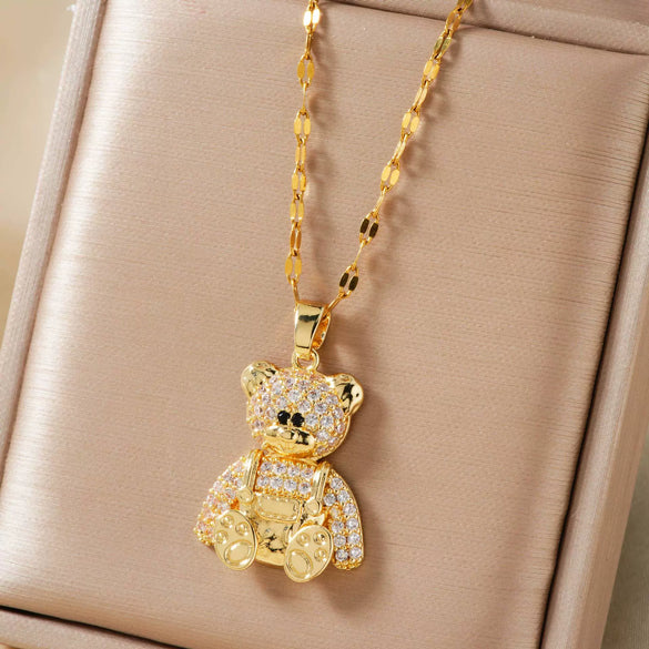 Jewelry Bear Pendant Copper Inlaid Zirconium Electroplating Necklace Animal Style