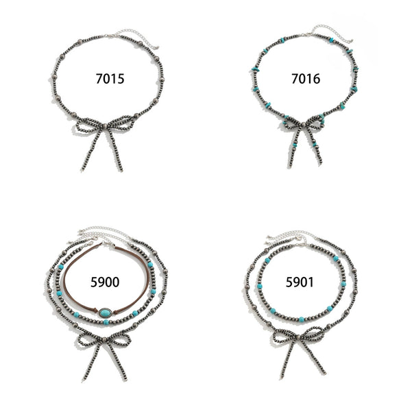Jewelry Bohemian Bow Beaded Necklace Velvet Alloy Imitation Turquoise Electroplated