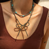 Jewelry Bohemian Bow Beaded Necklace Velvet Alloy Imitation Turquoise Electroplated