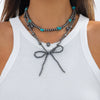 Jewelry Bohemian Bow Beaded Necklace Velvet Alloy Imitation Turquoise Electroplated