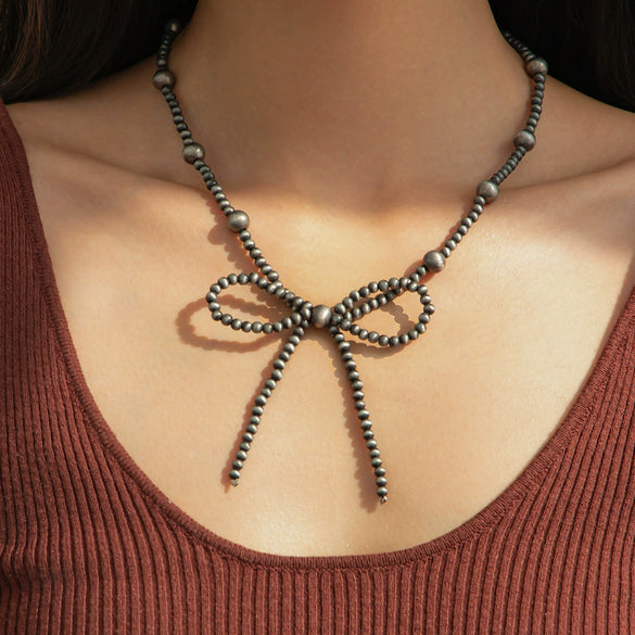 Jewelry Bohemian Bow Beaded Necklace Velvet Alloy Imitation Turquoise Electroplated