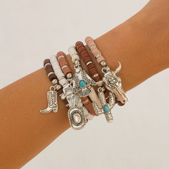 Jewelry Bohemian Cactus Alloy Polymer Clay Pendant Bracelet Electroplated Geometric Style