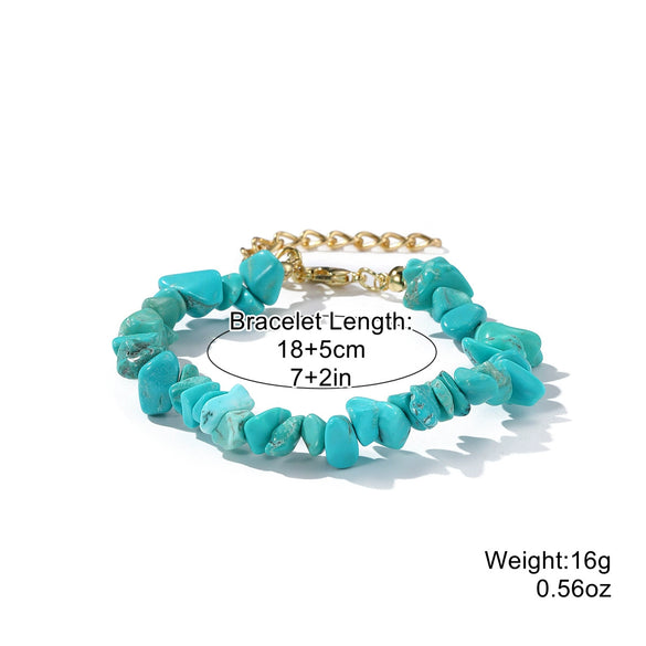 Jewelry Bohemian Color Gravel Handmade Turquoise Geometric Elastic Bracelet For Women