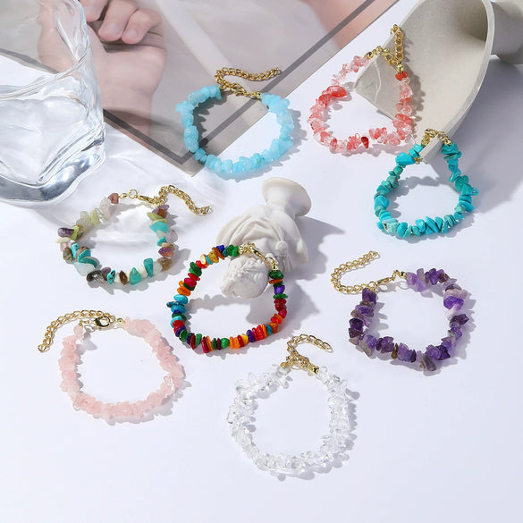 Jewelry Bohemian Color Gravel Handmade Turquoise Geometric Elastic Bracelet For Women