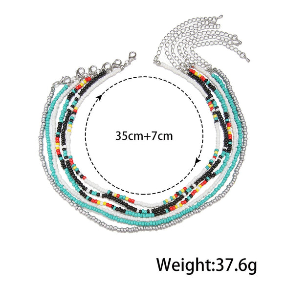 Jewelry Bohemian Color Rice Beads Multilayer Stacked Conventional Chain Geometric Women's Necklace
