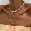 Jewelry Bohemian Colored Soft Pottery Beaded Alloy Clavicle Chain With Flower Shape And Electroplating