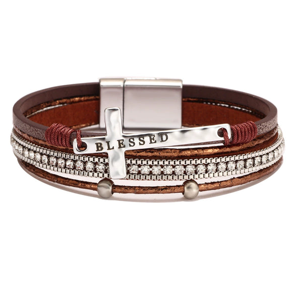 Jewelry Bohemian Cross Bracelet Pu Leather Geometric Electroplating Women's