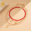 Jewelry Bohemian Geometric Multilayer Necklace With Alloy Pendant Rice Beads Ccb Leather Wax Thread Electroplated