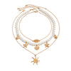 Jewelry Bohemian Imitation Pearl Copperclad Iron Chain Alloy Star Geometric Electroplated Pendant Necklace