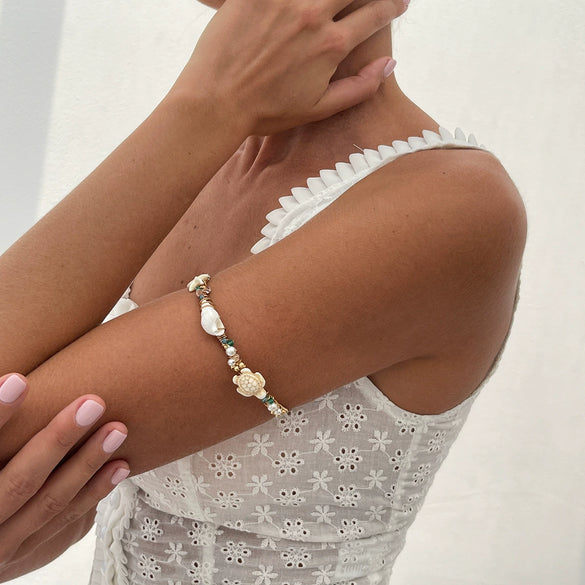 Jewelry Bohemian Iron Shell Imitation Pearl Imitation Crystal Animal Zodiac Open Arm Bracelet For Women
