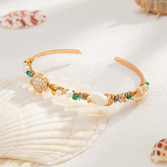 Jewelry Bohemian Iron Shell Imitation Pearl Imitation Crystal Animal Zodiac Open Arm Bracelet For Women