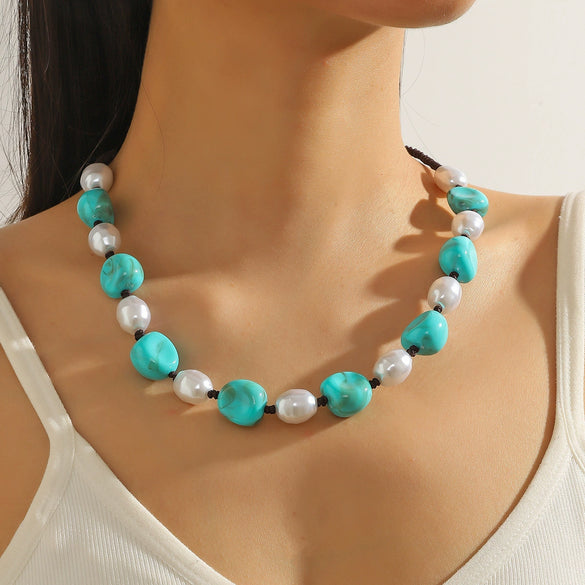 Jewelry Bohemian Plastic Resin Organic Glass Geometric Handmade Polished Necklace For Women