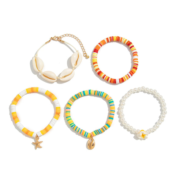 Jewelry Bohemian Polymer Clay Imitation Pearl Shell Alloy Flower Pendant Bracelet Electroplated