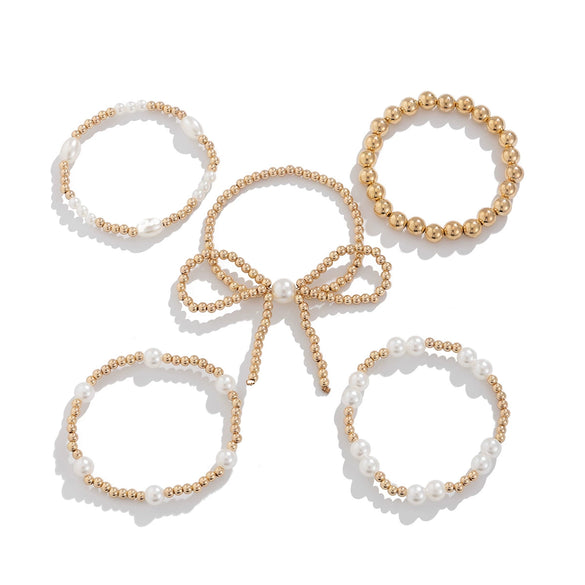 Jewelry Bow Beaded Multilayer Bracelet Imitation Pearl Ccb Electroplated For Women