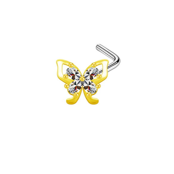 Jewelry Bow Nose Stud Copper Stainless Steel Heart Shape Gold Plated