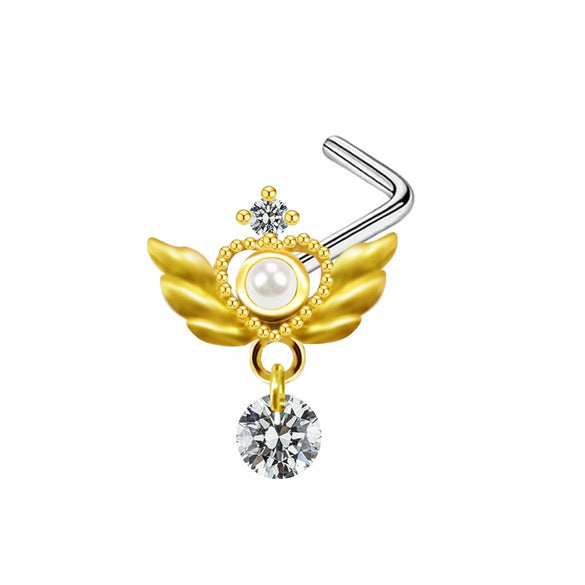 Jewelry Bow Nose Stud Copper Stainless Steel Heart Shape Gold Plated