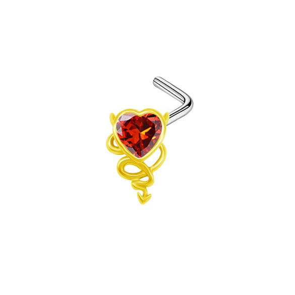 Jewelry Bow Nose Stud Copper Stainless Steel Heart Shape Gold Plated