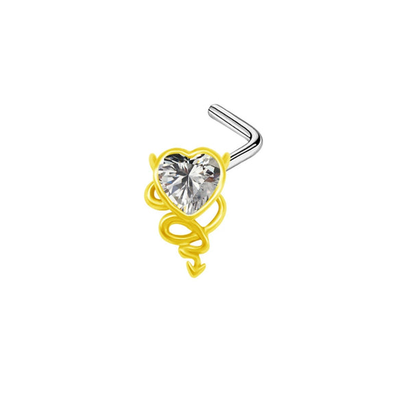 Jewelry Bow Nose Stud Copper Stainless Steel Heart Shape Gold Plated
