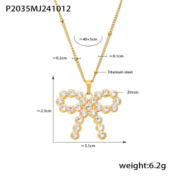 Jewelry Bow Zircon Clavicle Necklace 316L Stainless Steel Pvd Plating For Women