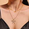 Jewelry Bow Zircon Clavicle Necklace 316L Stainless Steel Pvd Plating For Women