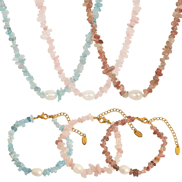 Jewelry Bracelet And Necklace Set 316L Stainless Steel Beaded Regular Chain Electroplating Design