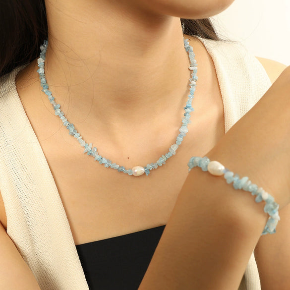 Jewelry Bracelet And Necklace Set 316L Stainless Steel Beaded Regular Chain Electroplating Design