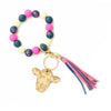 Jewelry Bracelet Keychain Cowboy Style Wood Bull Head Tassel Pendant