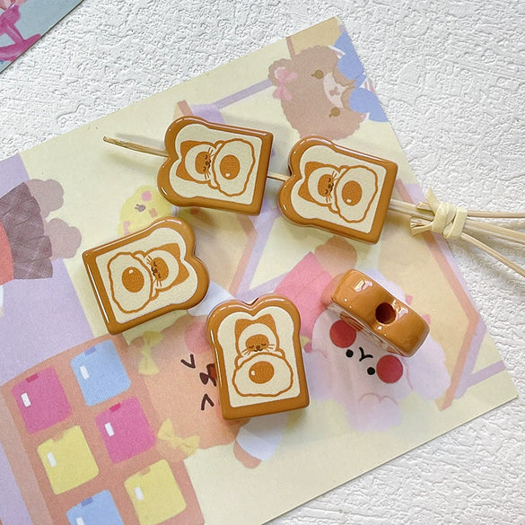 Jewelry Bracelet Necklace Mobile Phone Chain Beaded Accessories Plastic Resin Line Pattern Baking Paint Diy Handmade Cartoon Cute Bread Kitty Cat