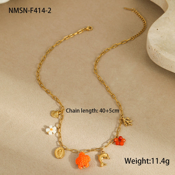 Jewelry Bracelet Necklace Stainless Steel Geometric Tassel Starfish Shell Pendant Electroplating