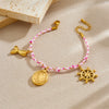 Jewelry Bracelet Stainless Steel Pink Braided Rope Knotted Goldplated Fishtail Oval Mermaid Rudder Cartoon Characters Pendant
