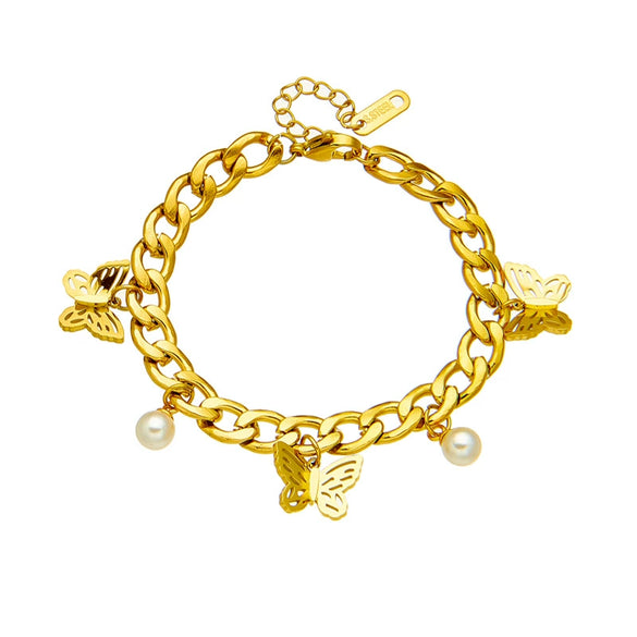 Jewelry Bracelet Titanium Steel Metal Pearl Butterfly Pendant Retro Simple Niche Design Unisex Electroplating
