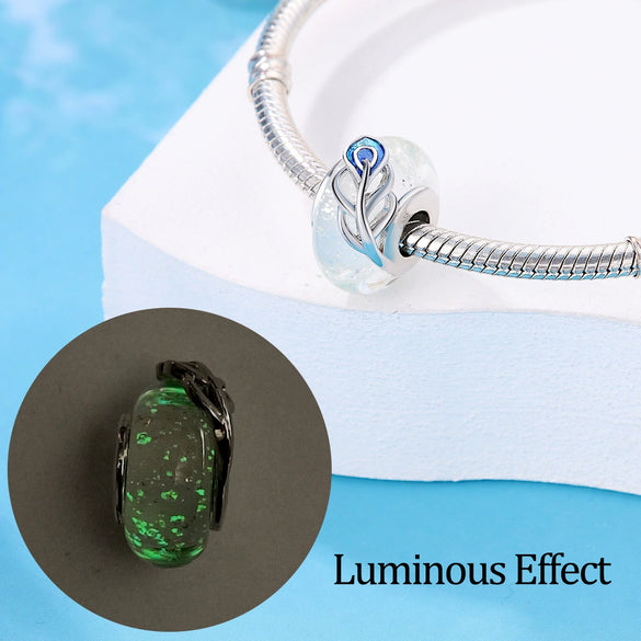 Jewelry Bracelet White Feather Luminous Glass Beads S925 Silver Plated Plant Flowers Dripping Oil Design