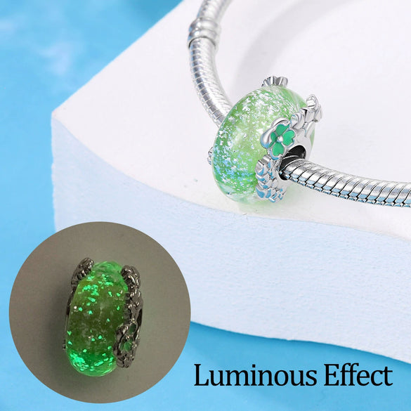 Jewelry Bracelet White Feather Luminous Glass Beads S925 Silver Plated Plant Flowers Dripping Oil Design