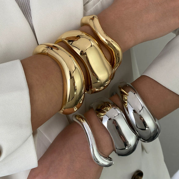 Jewelry Bracelets Alloy Geometric Exaggerated Design Electroplating Wave Shape