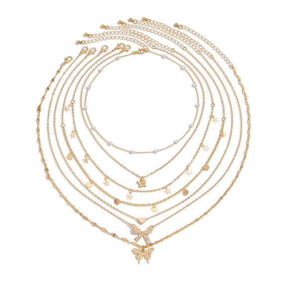 Jewelry Butterfly Alloy Pendant Clavicle Chain Simple Geometric Style Copperclad Iron Chain Imitation Pearl Rhinestone Electroplated