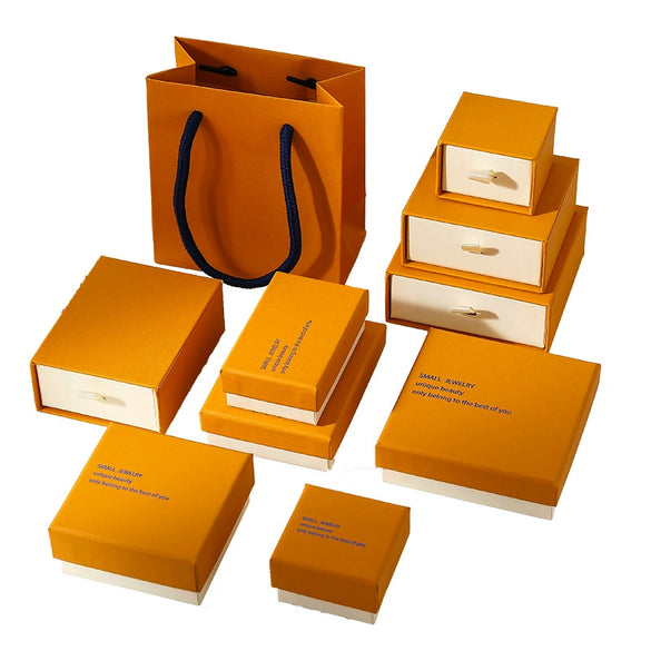 Jewelry Carton Lid Ring Stud Earrings Necklace Bracelet Jewelry Box In Bronze Yellow Made Of Paper And Cardboard